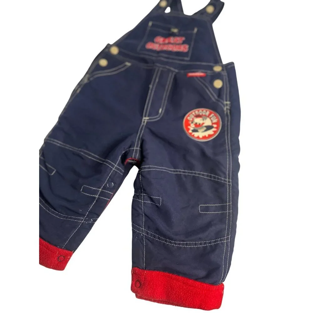 VTG Great Outdoors Toddler Snow Overalls Fleece-Lined Bib Pants 12M Winter Retro